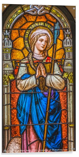 Saint Genevieve Stained Glass Saint Mary Phoenix Arizona Acrylic by William Perry