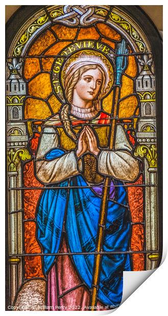 Saint Genevieve Stained Glass Saint Mary Phoenix Arizona Print by William Perry