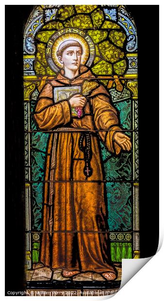 Saint Paschal Stained Glass Saint Mary Basilica Phoenix Arizona Print by William Perry