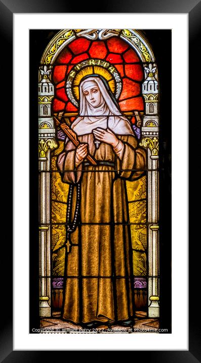 Saint Rita Stained Glass Saint Mary Basilica Phoenix Arizona Framed Mounted Print by William Perry
