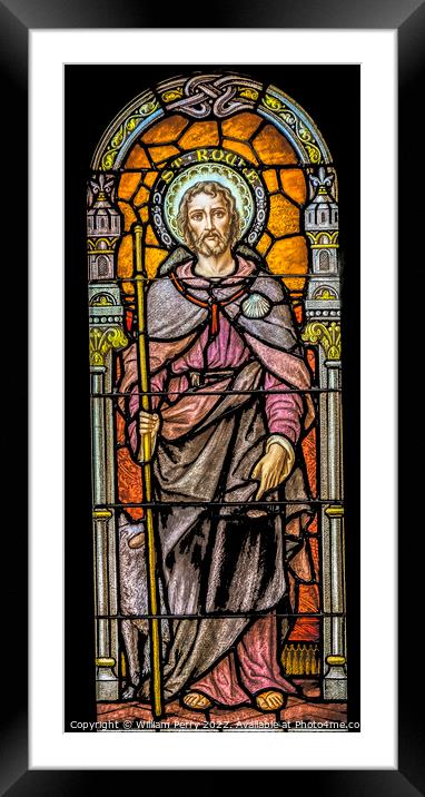 Saint Roche Rock Stained Glass Saint Mary Phoenix Arizona Framed Mounted Print by William Perry