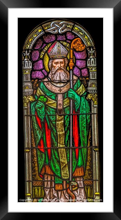 Saint Patrick Stained Glass Saint Mary Basilica Phoenix Arizona Framed Mounted Print by William Perry