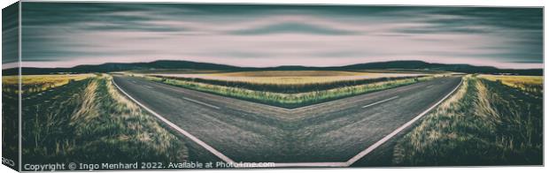 Surrealistic mirrored road in a rural landscape setting Canvas Print by Ingo Menhard