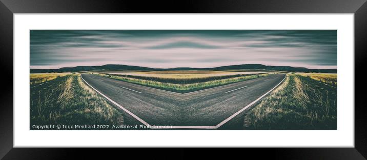 Surrealistic mirrored road in a rural landscape setting Framed Mounted Print by Ingo Menhard
