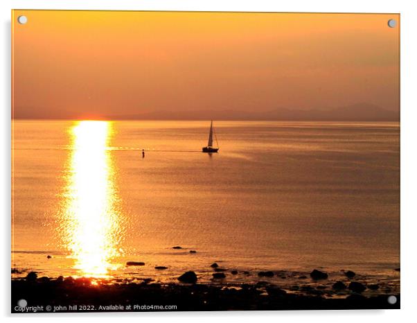 Lone Yacht in the sunset. Acrylic by john hill