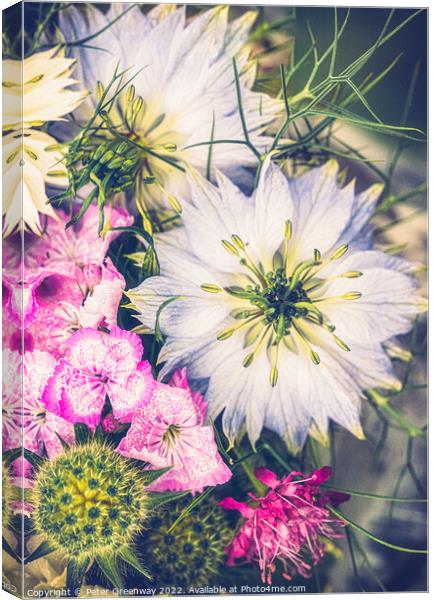 Floral Arrangement Featuring Love-In-A-Mist Flower Canvas Print by Peter Greenway