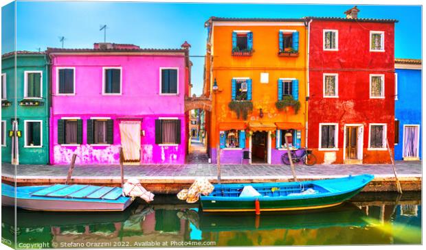 Burano island canal, colorful houses and boats, Canvas Print by Stefano Orazzini