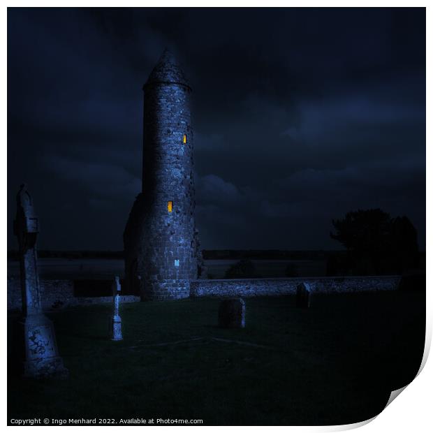 The magic tower of Clonmacnoise in Ireland Print by Ingo Menhard