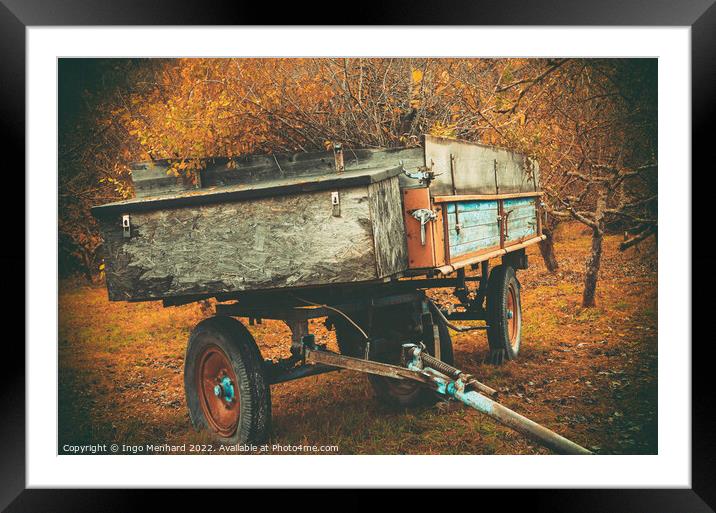 Full harvest trailer standing on the field in autumn Framed Mounted Print by Ingo Menhard