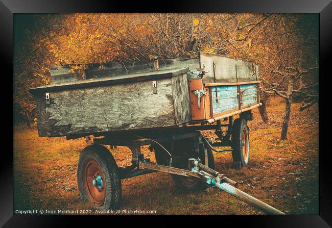 Full harvest trailer standing on the field in autumn Framed Print by Ingo Menhard