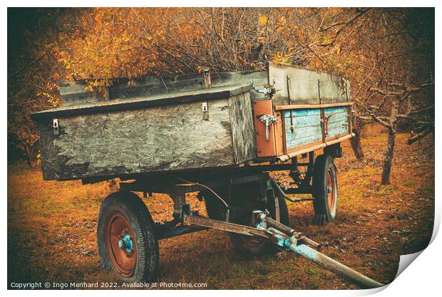 Full harvest trailer standing on the field in autumn Print by Ingo Menhard
