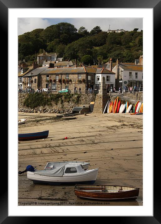 Mousehole Harbour. Framed Mounted Print by Linsey Williams