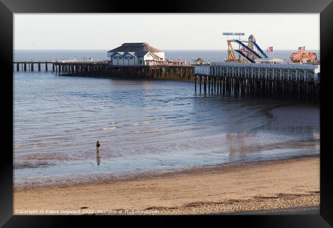 Clacton-on-Sea beach and pier Framed Print by Elaine Hayward