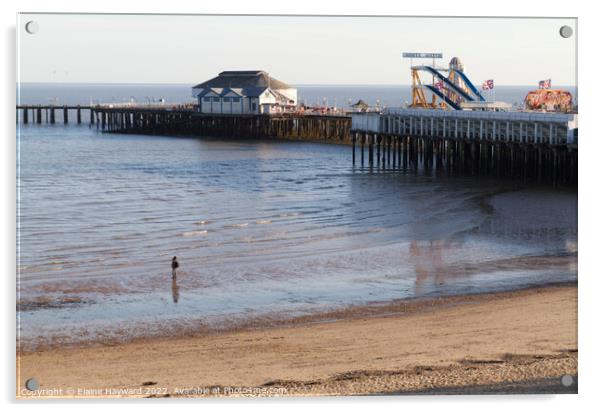 Clacton-on-Sea beach and pier Acrylic by Elaine Hayward