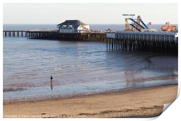 Clacton-on-Sea beach and pier Print by Elaine Hayward