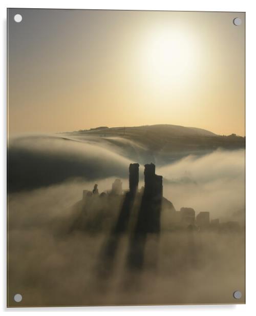 Corfe Shadows - Portrait Acrylic by David Neighbour