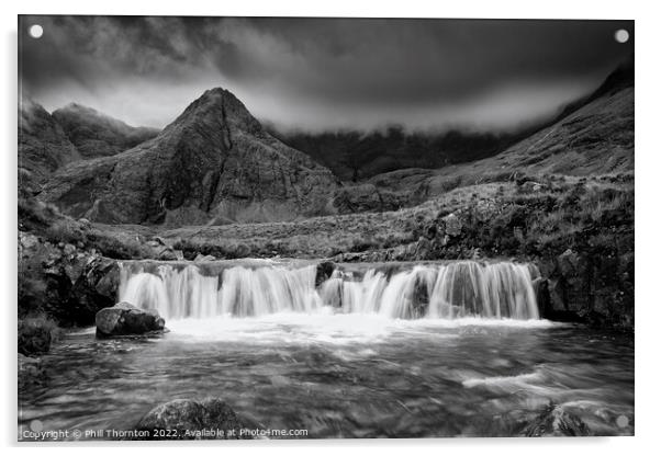 Calm before the storm, Fairy Pools. No.2, B&W Acrylic by Phill Thornton