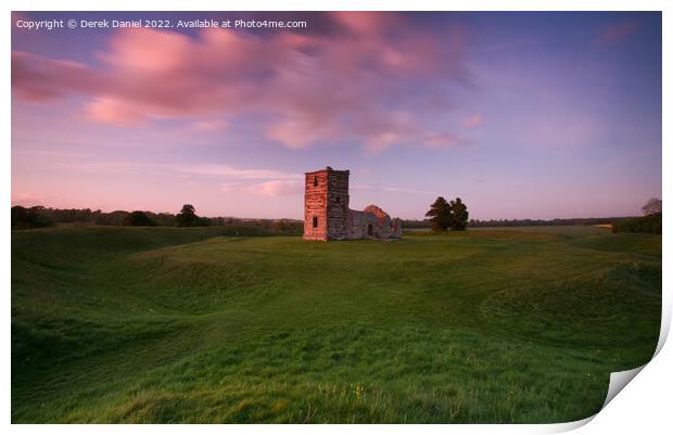 Sunset at Knowlton Church, Wimborne, Dorset Print by Derek Daniel