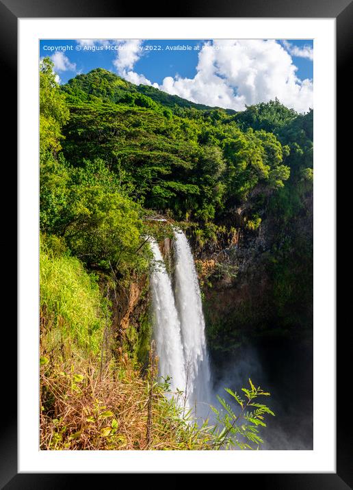 Twin cascades of Wailua Falls on Kauai in Hawaii Framed Mounted Print by Angus McComiskey