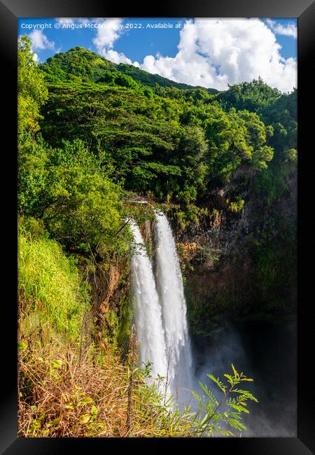 Twin cascades of Wailua Falls on Kauai in Hawaii Framed Print by Angus McComiskey