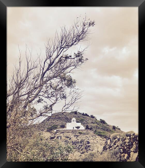 Mountain Church, Santorini, Greece Framed Print by Laura Byrnes