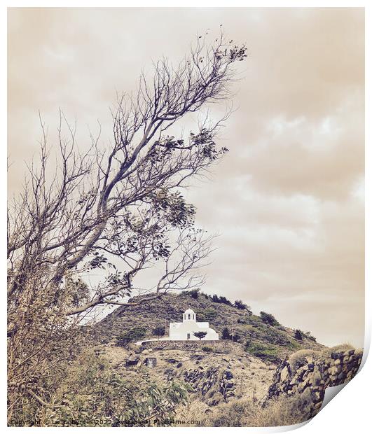 Mountain Church, Santorini, Greece Print by Laura Byrnes