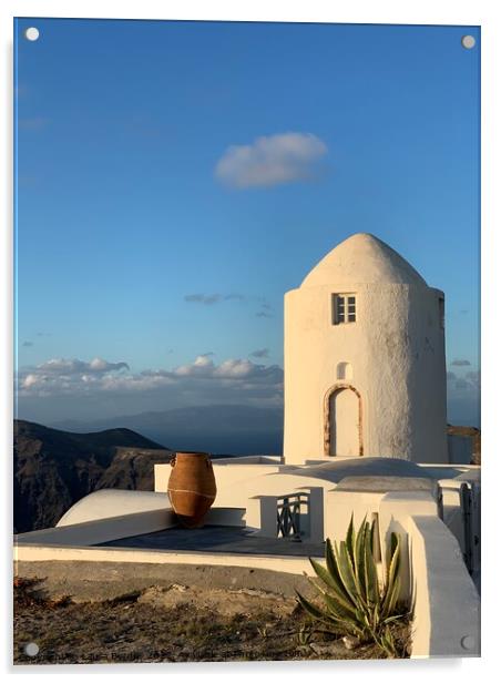 Santorini Greece Lighthouse Acrylic by Laura Byrnes