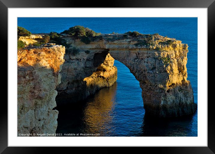 Cliff Arch in Albandeira Beach during Sunset Framed Mounted Print by Angelo DeVal
