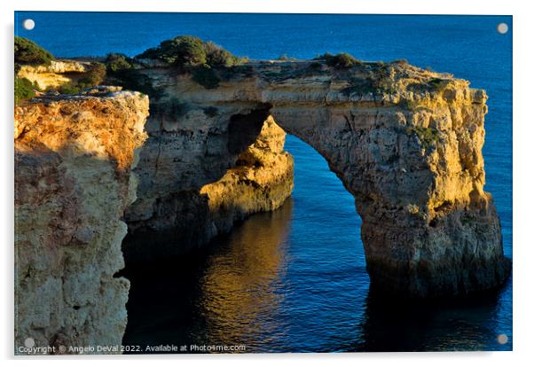 Cliff Arch in Albandeira Beach during Sunset Acrylic by Angelo DeVal