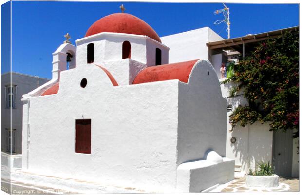 Typical church in Chora, Mykonos, Greece Canvas Print by Kevin Hellon