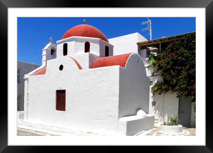 Typical church in Chora, Mykonos, Greece Framed Mounted Print by Kevin Hellon