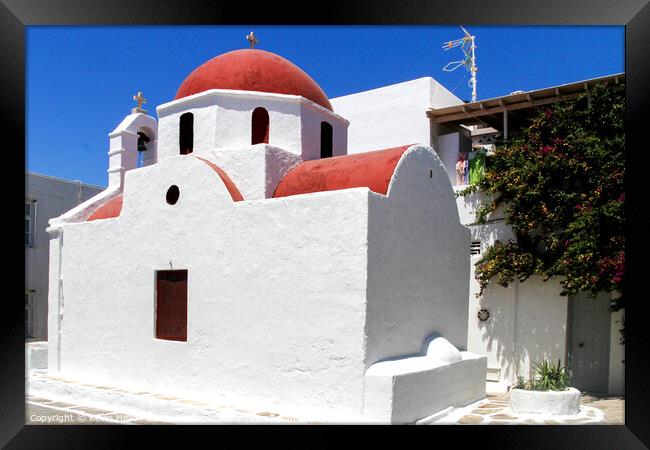Typical church in Chora, Mykonos, Greece Framed Print by Kevin Hellon