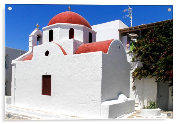 Typical church in Chora, Mykonos, Greece Acrylic by Kevin Hellon