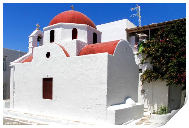 Typical church in Chora, Mykonos, Greece Print by Kevin Hellon
