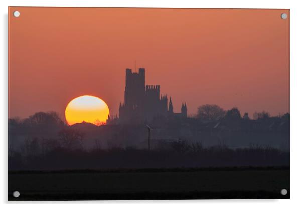 Dawn behind Ely Cathedral, 19th March 2022 Acrylic by Andrew Sharpe