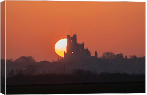 Dawn behind Ely Cathedral, 19th March 2022 Canvas Print by Andrew Sharpe
