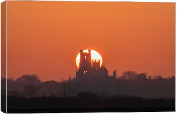 Dawn behind Ely Cathedral, 19th March 2022 Canvas Print by Andrew Sharpe