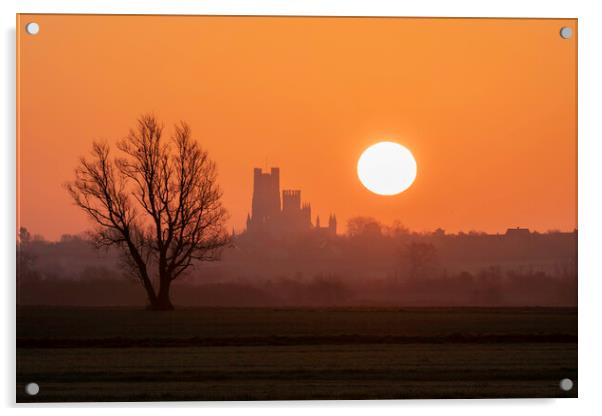 Dawn behind Ely Cathedral, 19th March 2022 Acrylic by Andrew Sharpe