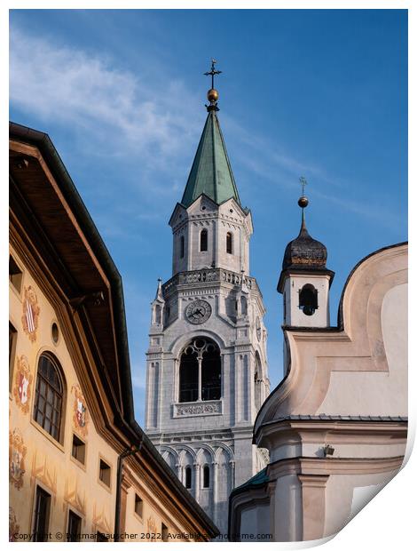 Campanile Bell Tower in Cortina d'Ampezzo Print by Dietmar Rauscher
