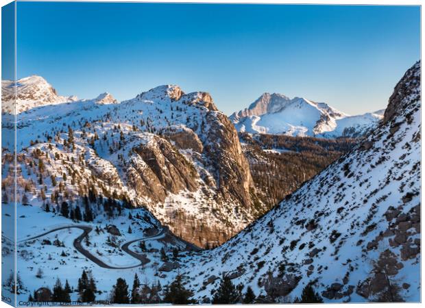 Falzarego Pass in the Dolomite Mountains in Winter Canvas Print by Dietmar Rauscher