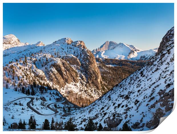 Falzarego Pass in the Dolomite Mountains in Winter Print by Dietmar Rauscher