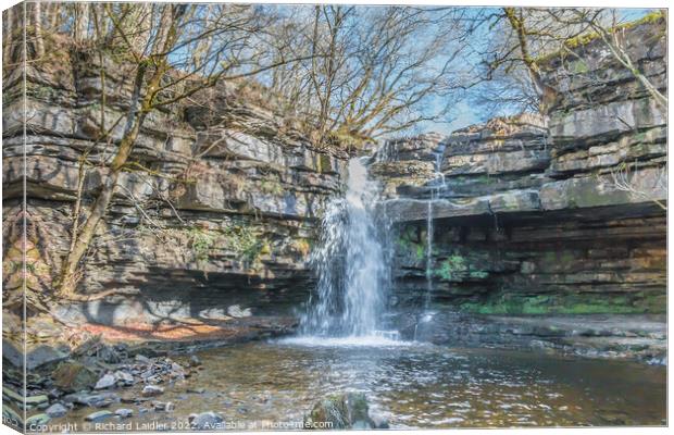 Summerhill Force Waterfall and Gibson's Cave Canvas Print by Richard Laidler