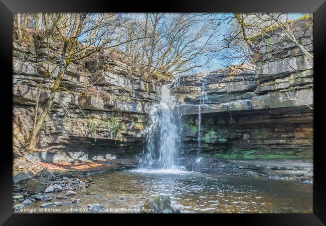 Summerhill Force Waterfall and Gibson's Cave Framed Print by Richard Laidler