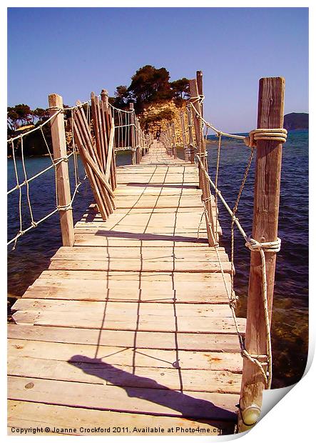 Wooden Bridge in Zante, Greece Print by Joanne Crockford