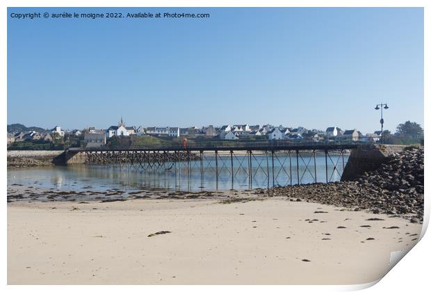 Bridge and beach in Audierne Print by aurélie le moigne