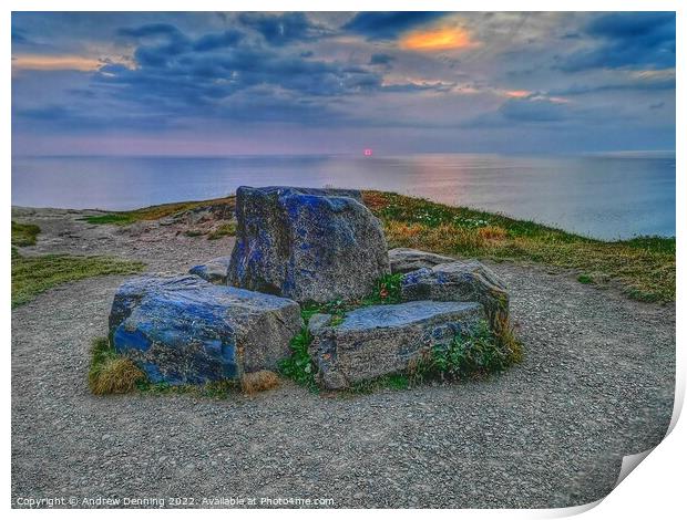 Moody sunset at Widemouth Bay Bude Cornwall  Print by Andrew Denning