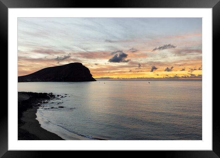 Dawn over Tejita beach and red mountain Tenerife Framed Mounted Print by Phil Crean
