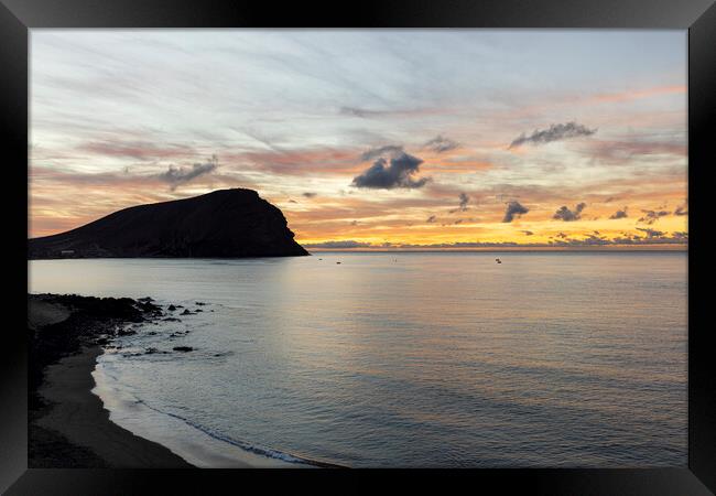 Dawn over Tejita beach and red mountain Tenerife Framed Print by Phil Crean