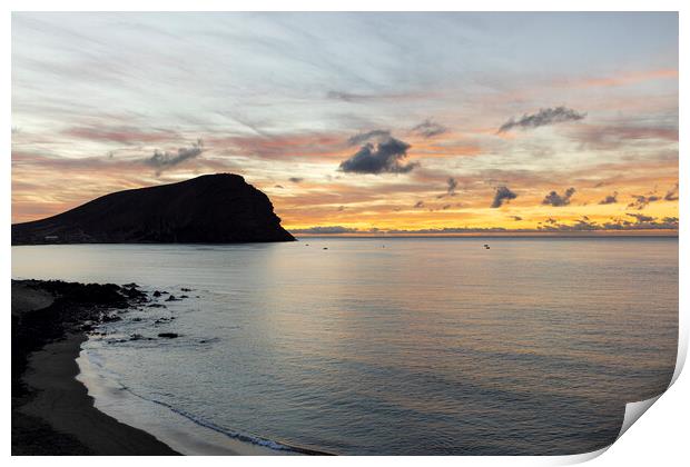 Dawn over Tejita beach and red mountain Tenerife Print by Phil Crean