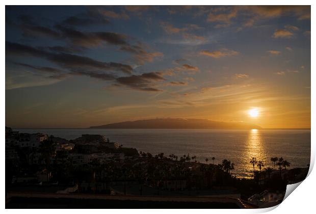 Sunset over La Gomera from Tenerife Print by Phil Crean